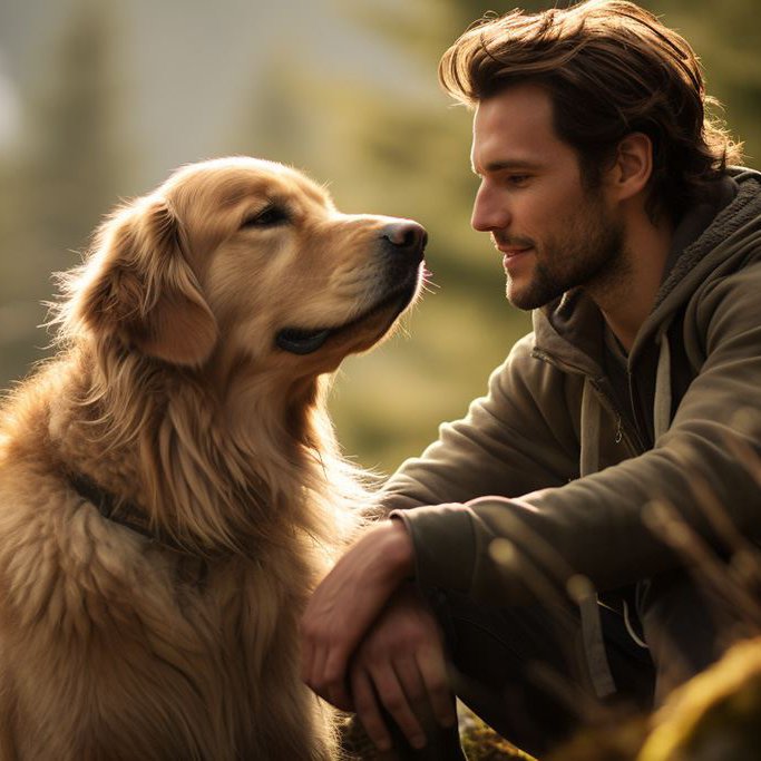 Golden Retriever und Mann in der Natur