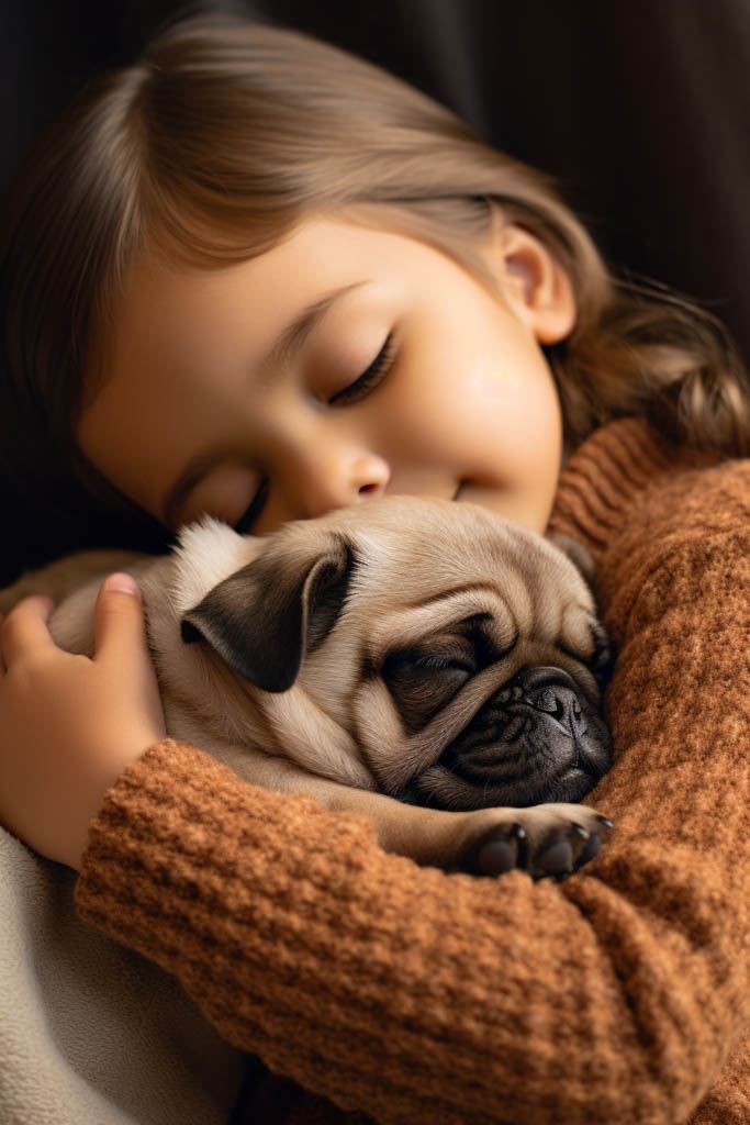 Mädchen nmit schlafendem Mops im Arm MJ (2)