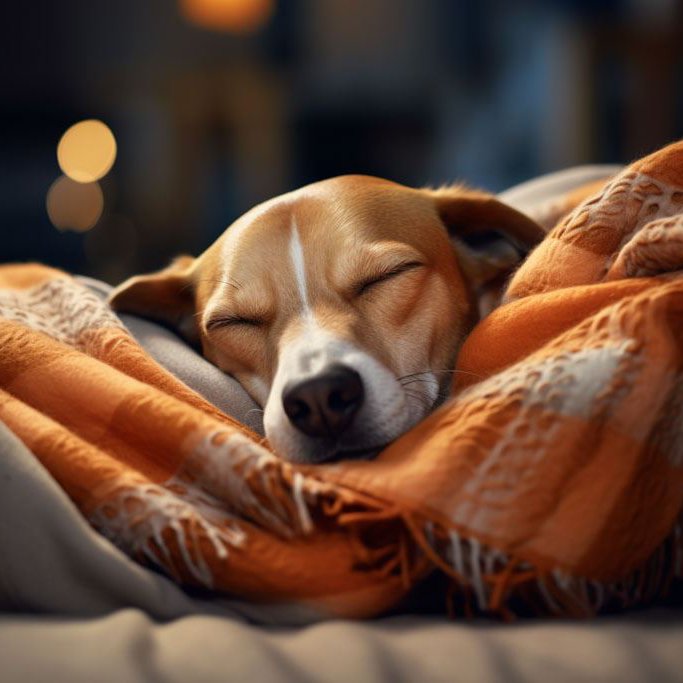 Schlafender Hund auf einer Decke
