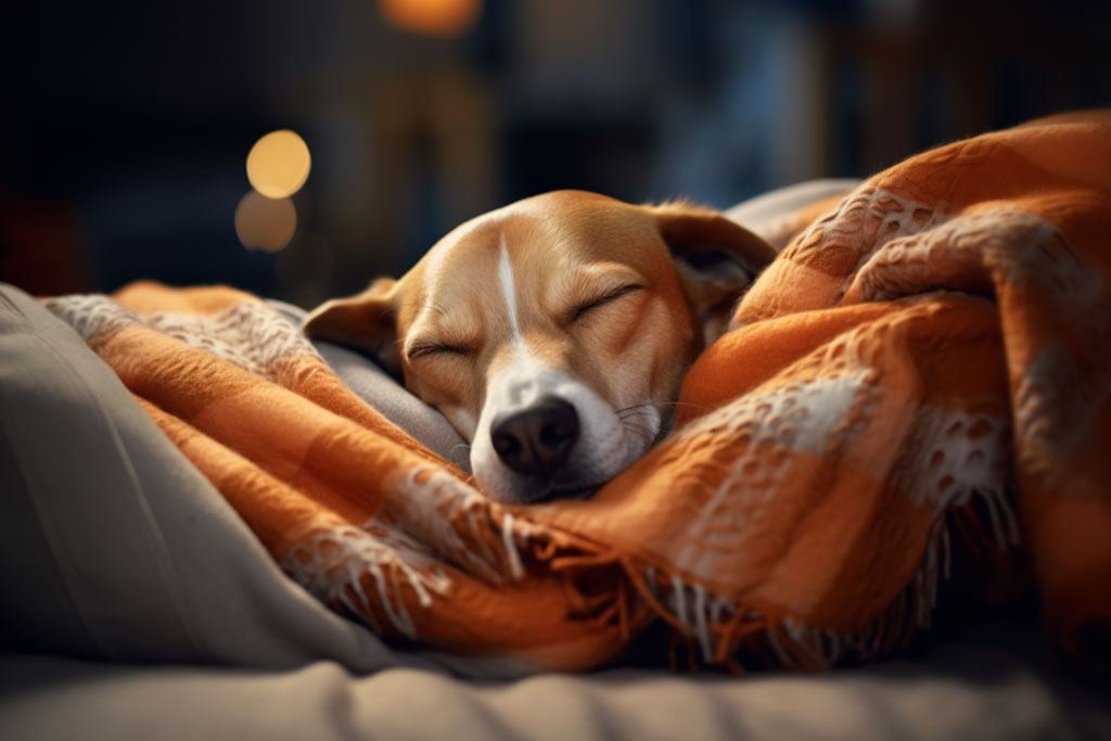 Schlafender Hund auf einer Decke